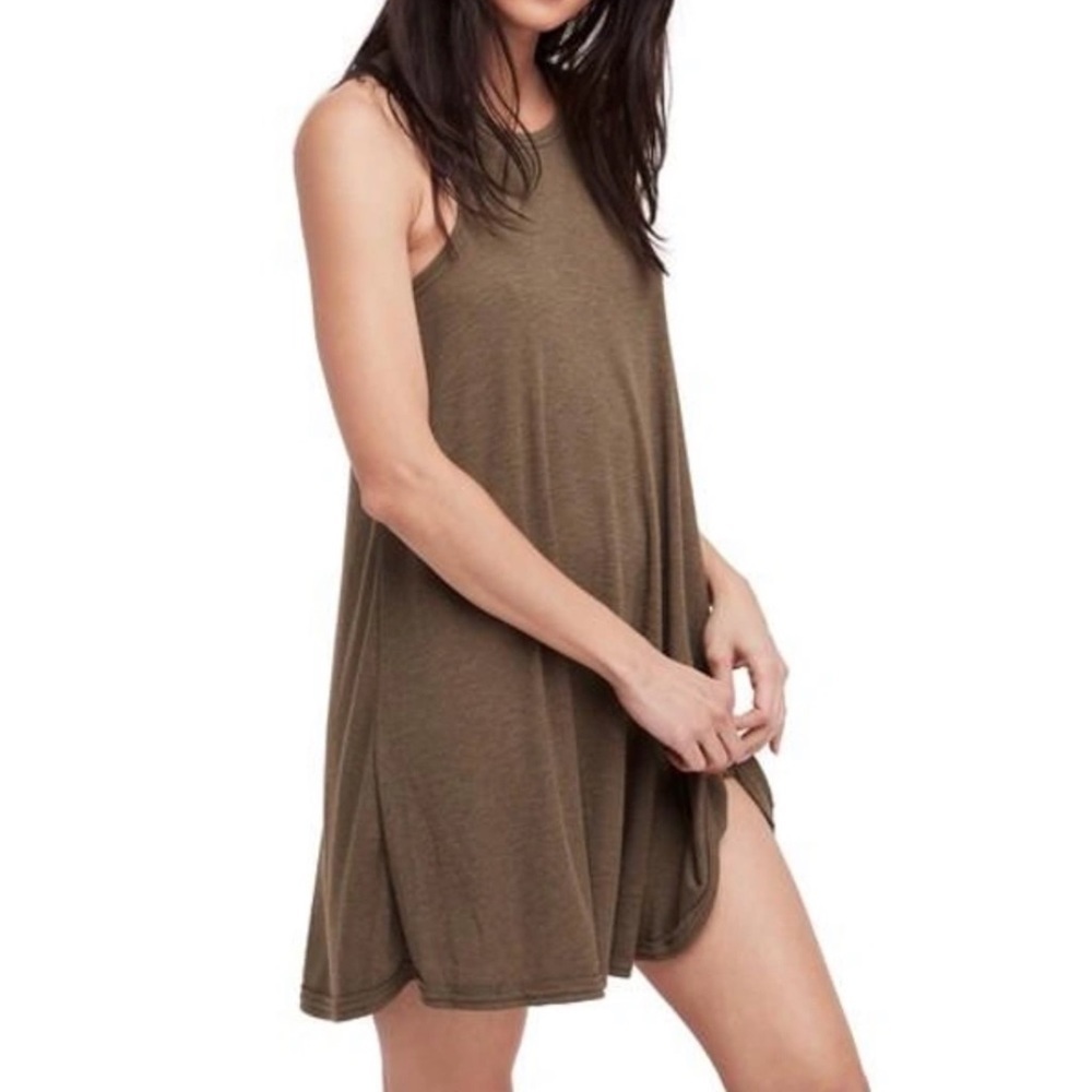 Free People Beach La Nite Tank Dress Ribbed Knit Mini in Army Dark Green Size XS